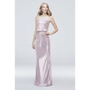 David’s Bridal Foiled Jersey High-Neck Blouson Dress